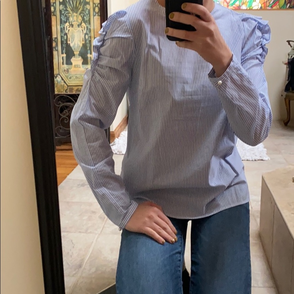 Blue & white pinstripe blouse